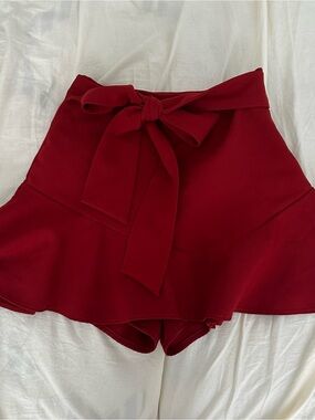 Zara High-Waist Red Tie-Front Women’s Skirt with Built In Shorts